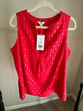 crown & ivy Red Sleeveless V-Neck Tank with Silver Metallic Stripes